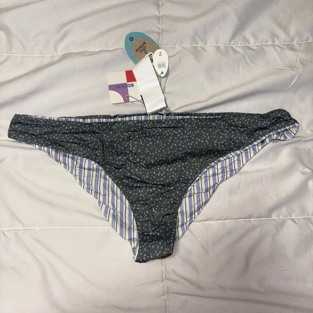 New! prAna Gemma Reversible Bikini Bottoms - UPF 50+ Size Large Striped Dots